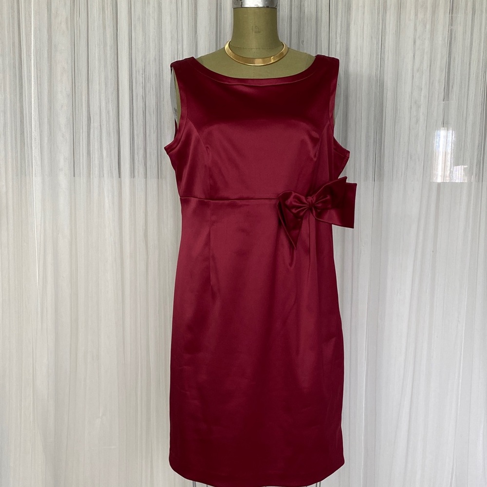 RW&CO. Elegant Deep Cherry Red Sleeveless Dress Bow Detail Size 14
